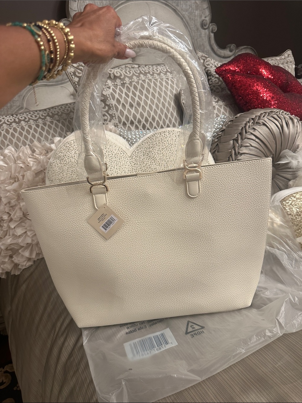 Elegant Cream Structured Tote Bag - Timeless Women's Handbag